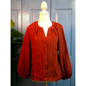 a.n.a Crinkled Orange Blouse Long Sleeve Medium NWT